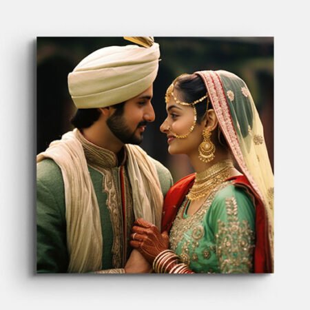 Indian bride and groom on a square canvas print.